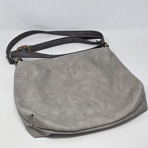 Liz Soto Hobo Bag Womens Medium Gray Soft Faux Leather Crossbody Floral Lining